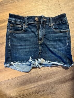 American Eagle Outfitters Dark Blue Distressed Denim Jean Shorts